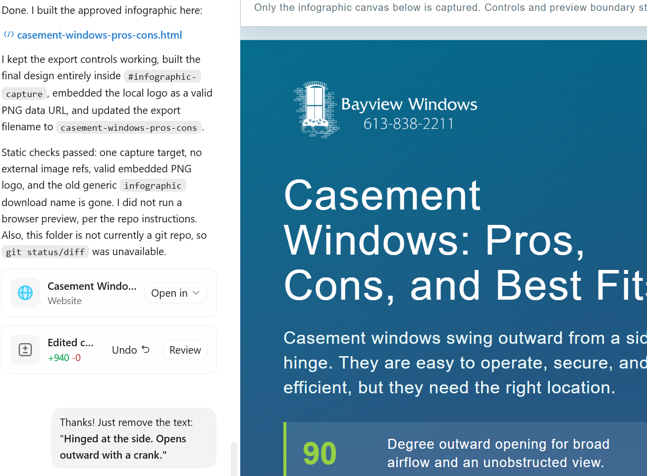 Reviewing the generated infographic in Codex and asking it to remove unwanted text