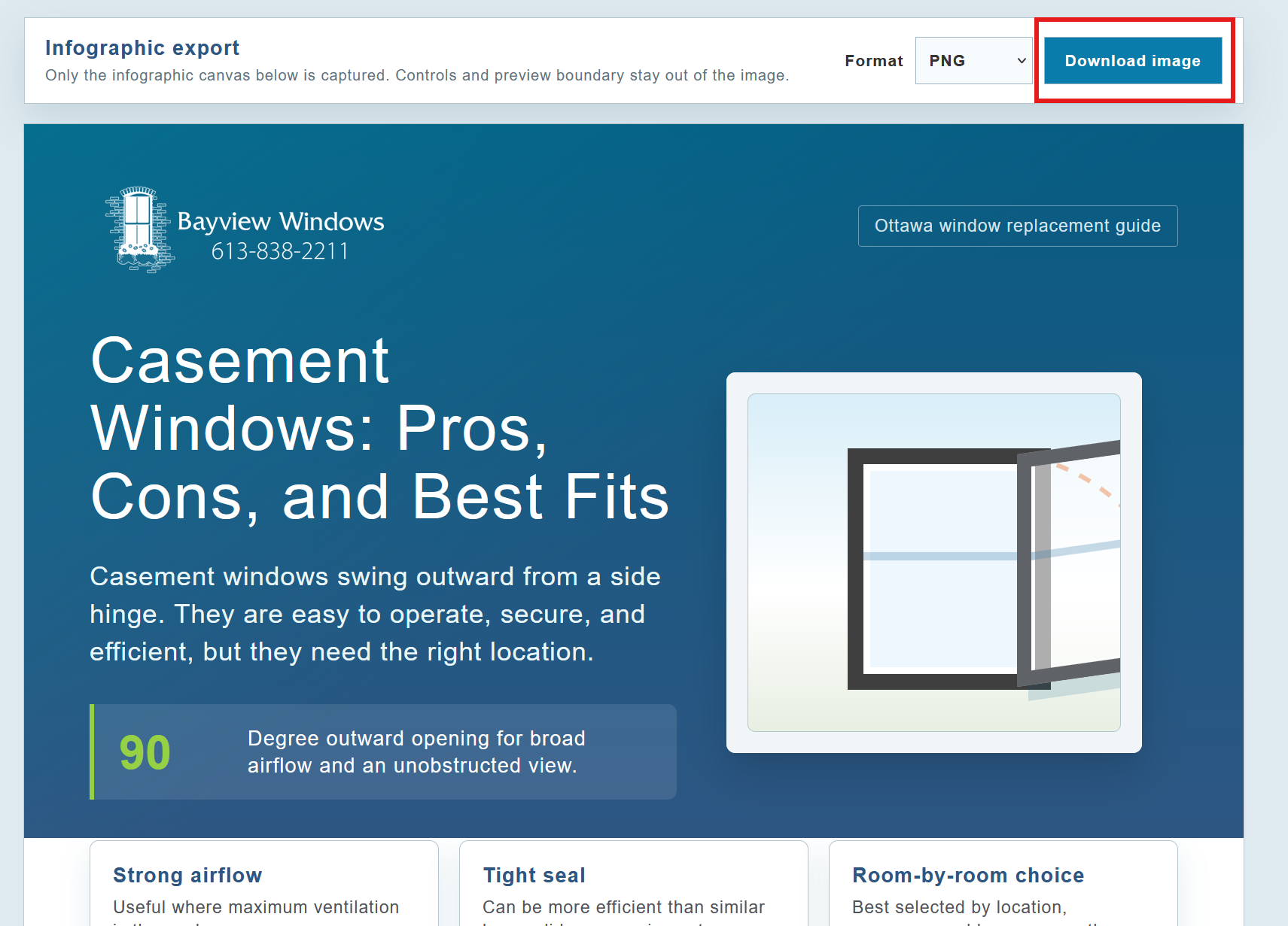 The completed infographic open in a browser with the Download image button highlighted